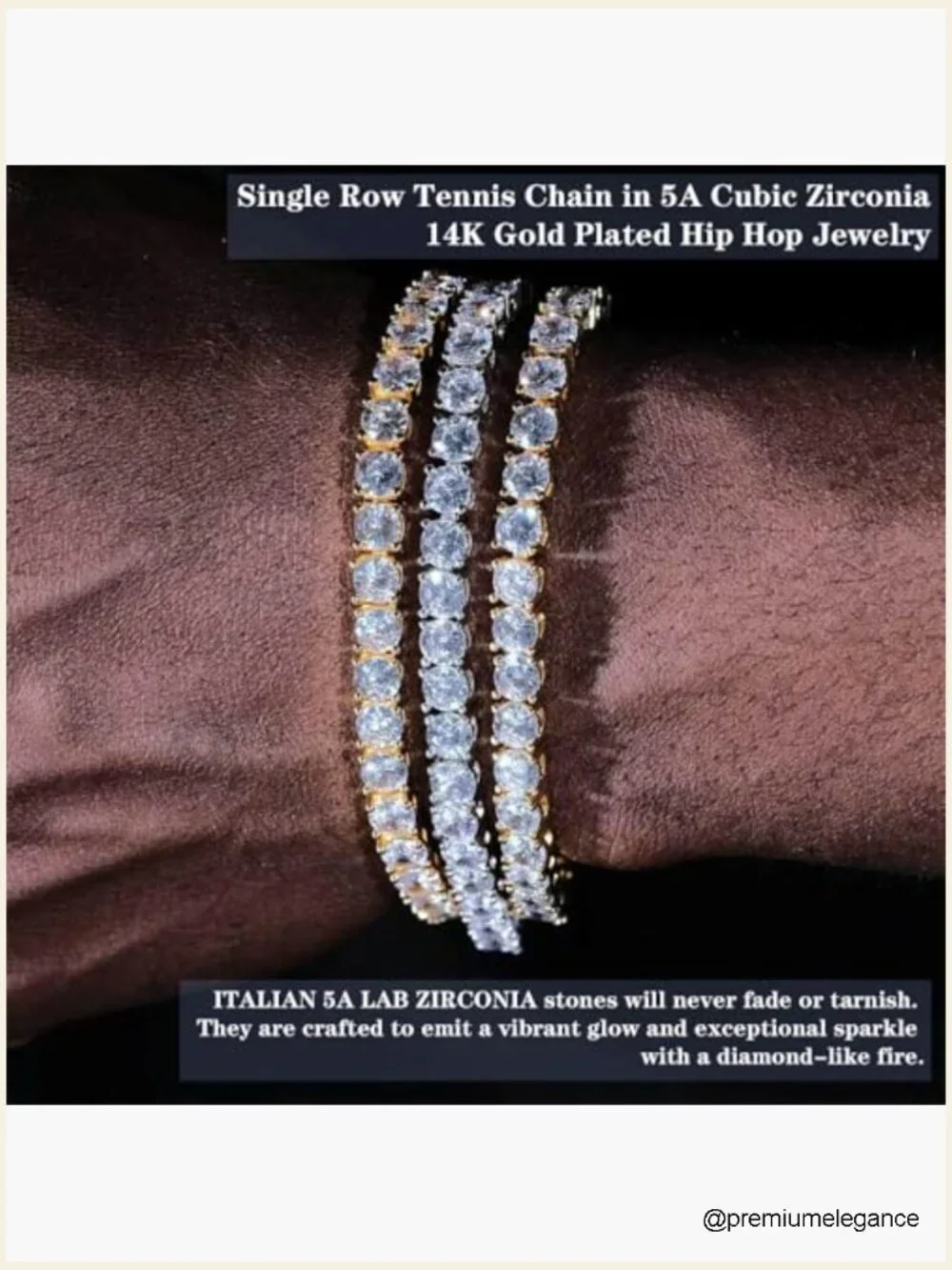 Italian 5A Lab Zirconia Tennis Bracelet 14K Gold Plated 925 Silver Men's Jewelry